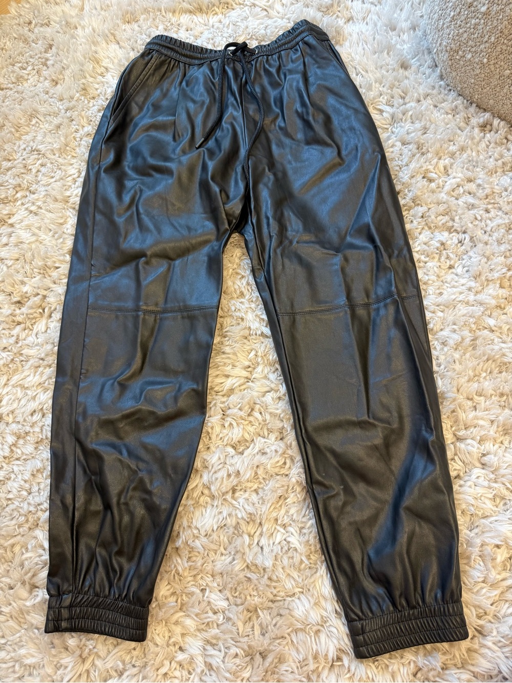 Women’s Black Faux Leather Jogger Pants